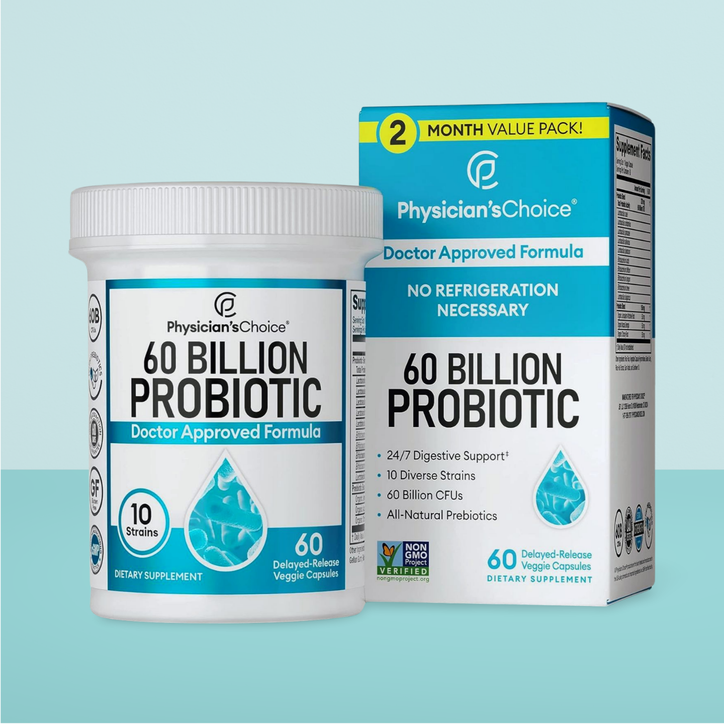 Physician's CHOICE Probiotics 60 Billion CFU - 10 Strains + Organic Prebiotics - Immune, Digestive & Gut Health - Supports Occasional Constipation, Diarrhea, Gas & Bloating - For Women & Men - 30ct