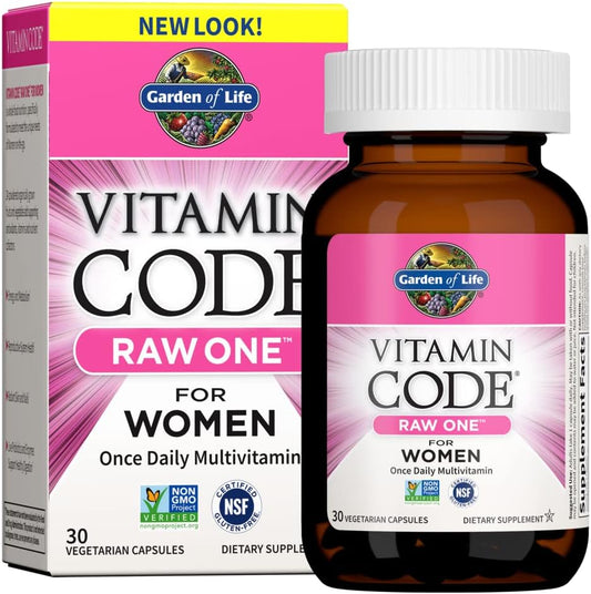 Garden of Life Multivitamin for Women, Vitamin Code Raw One for Women, Once Daily, Whole Food Iron, Probiotics for Womens Health, Gluten Free Vegetarian, 30 Count